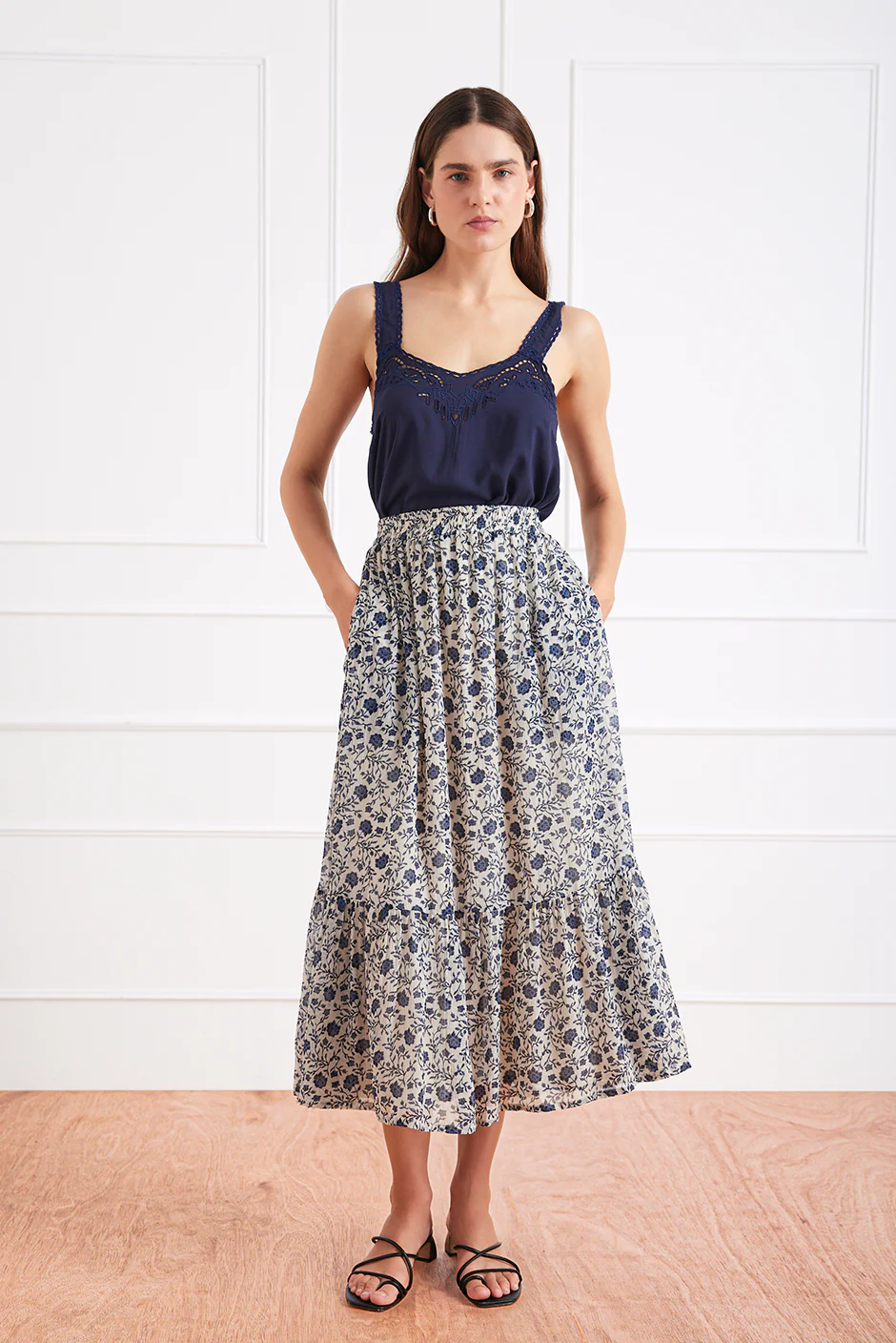 Wren Skirt in Sapphire Vines
