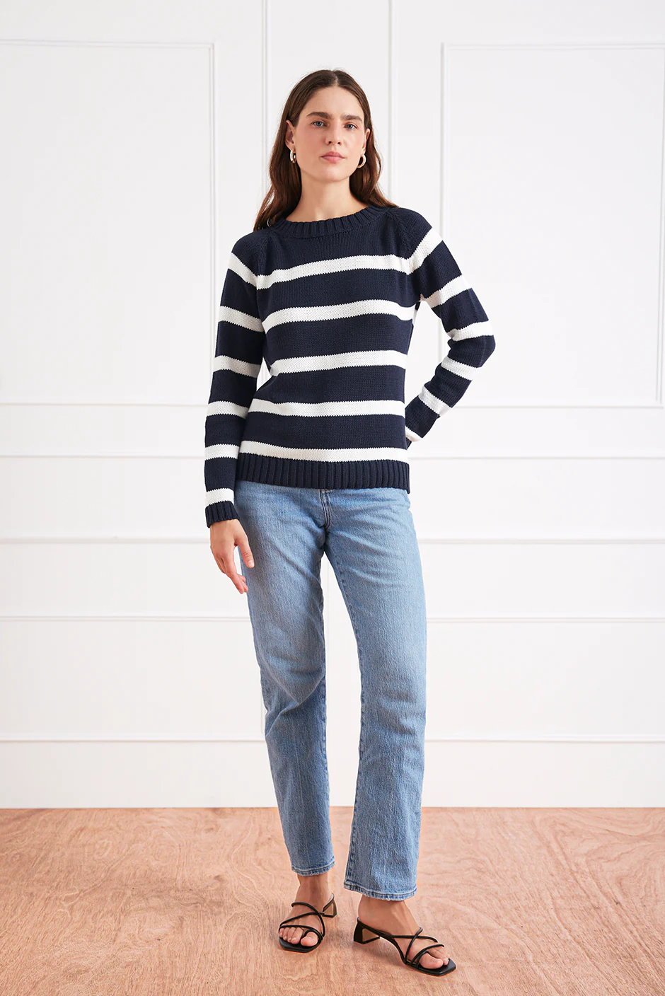 Stripe Sloane Crewneck in Midnight Navy