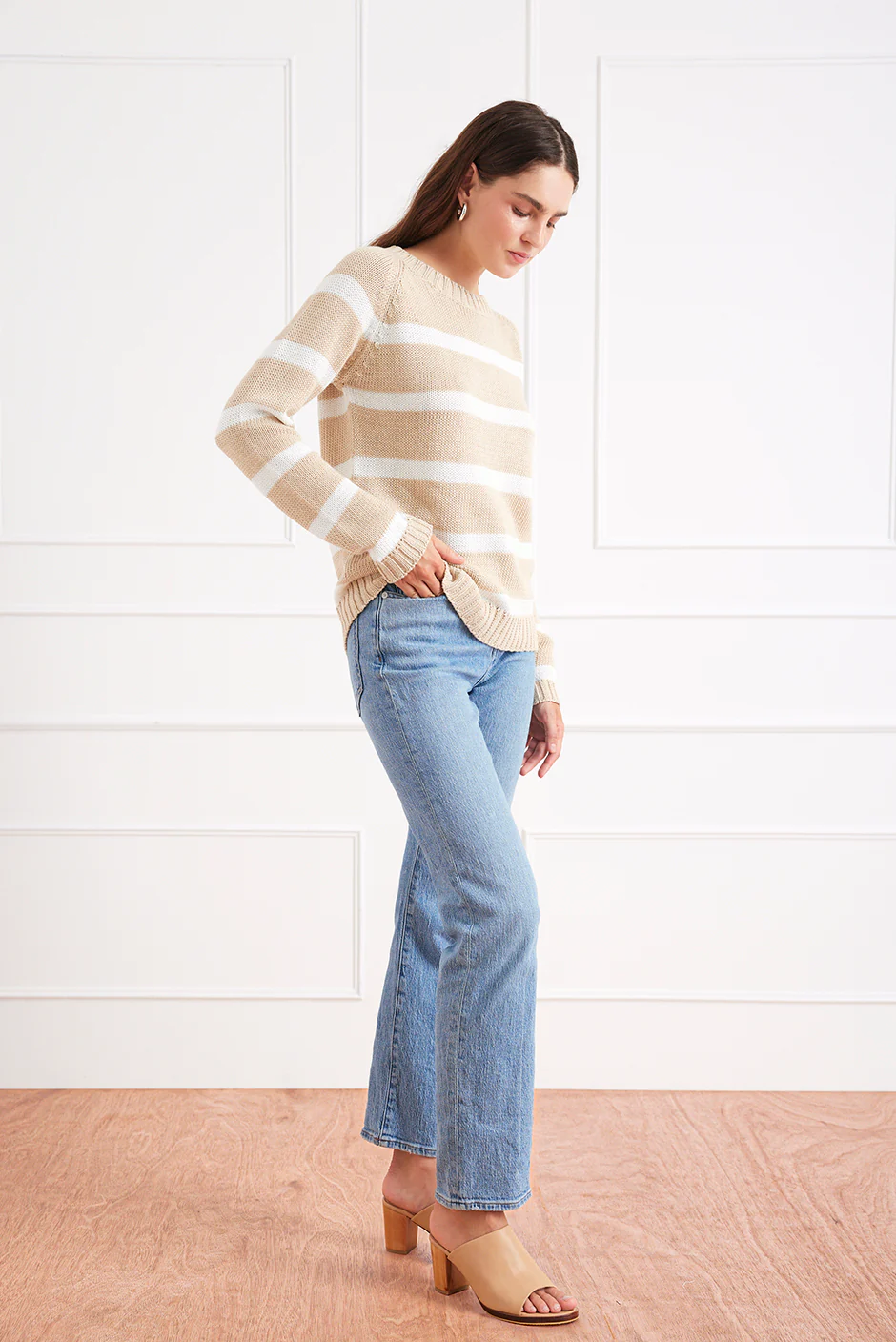 Stripe Sloane Crewneck in Sand Dune
