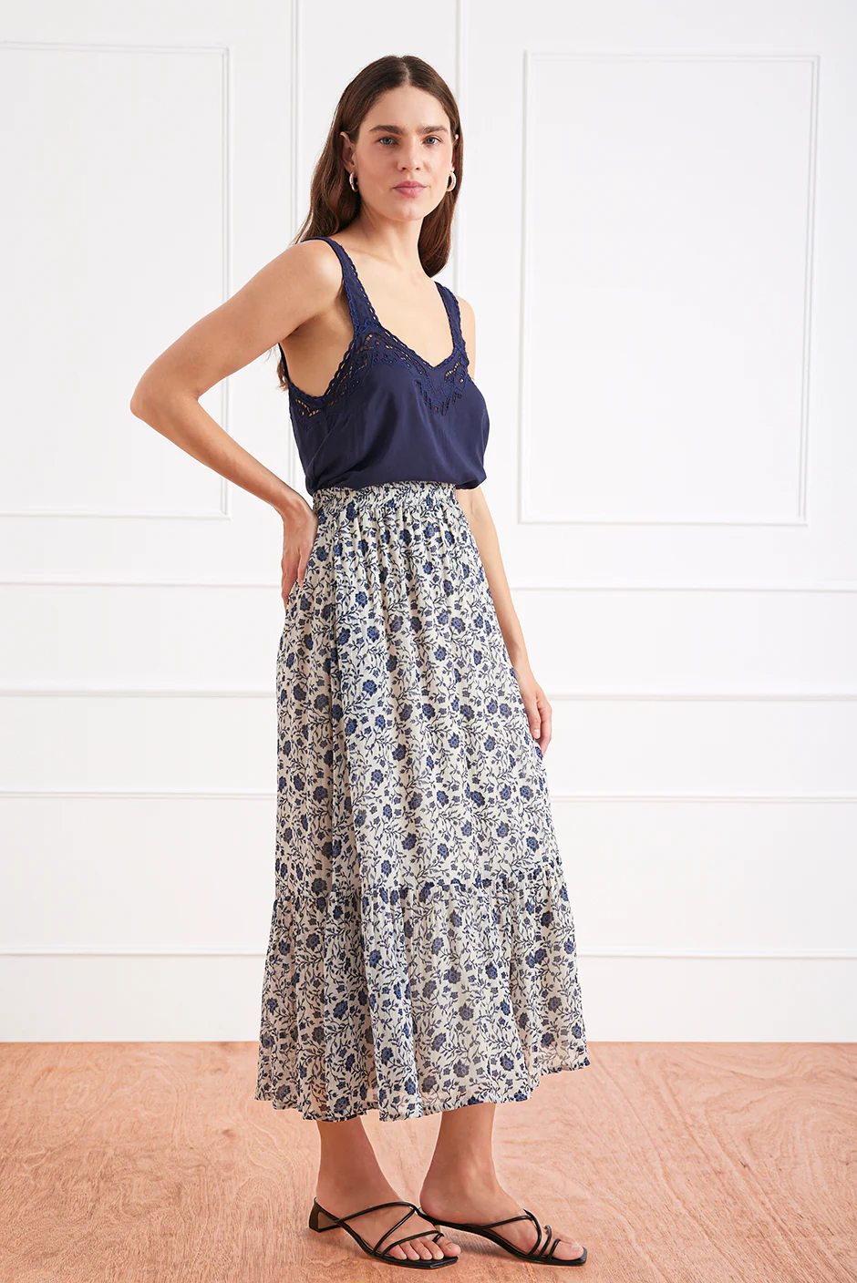 Wren Skirt in Sapphire Vines