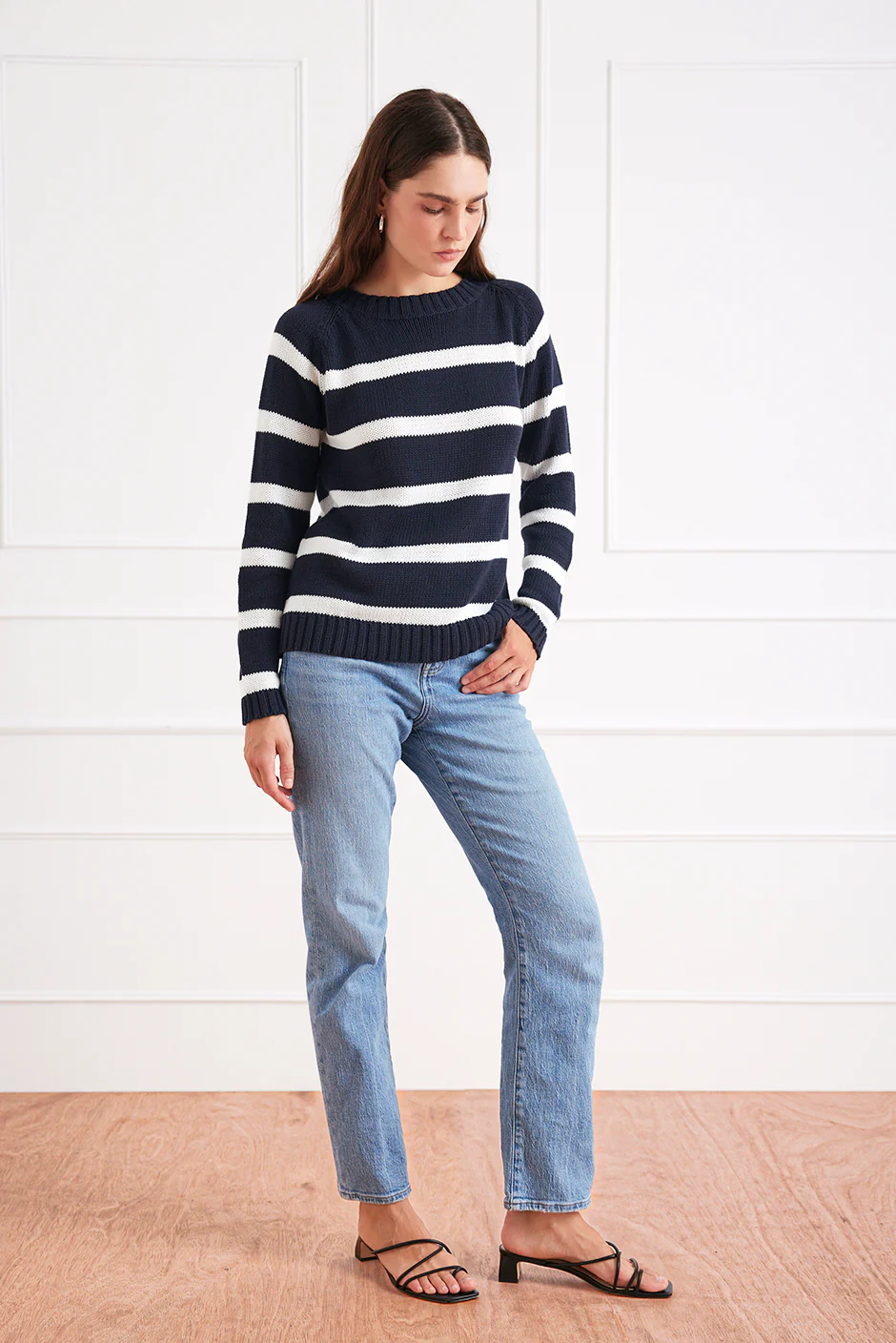 Stripe Sloane Crewneck in Midnight Navy