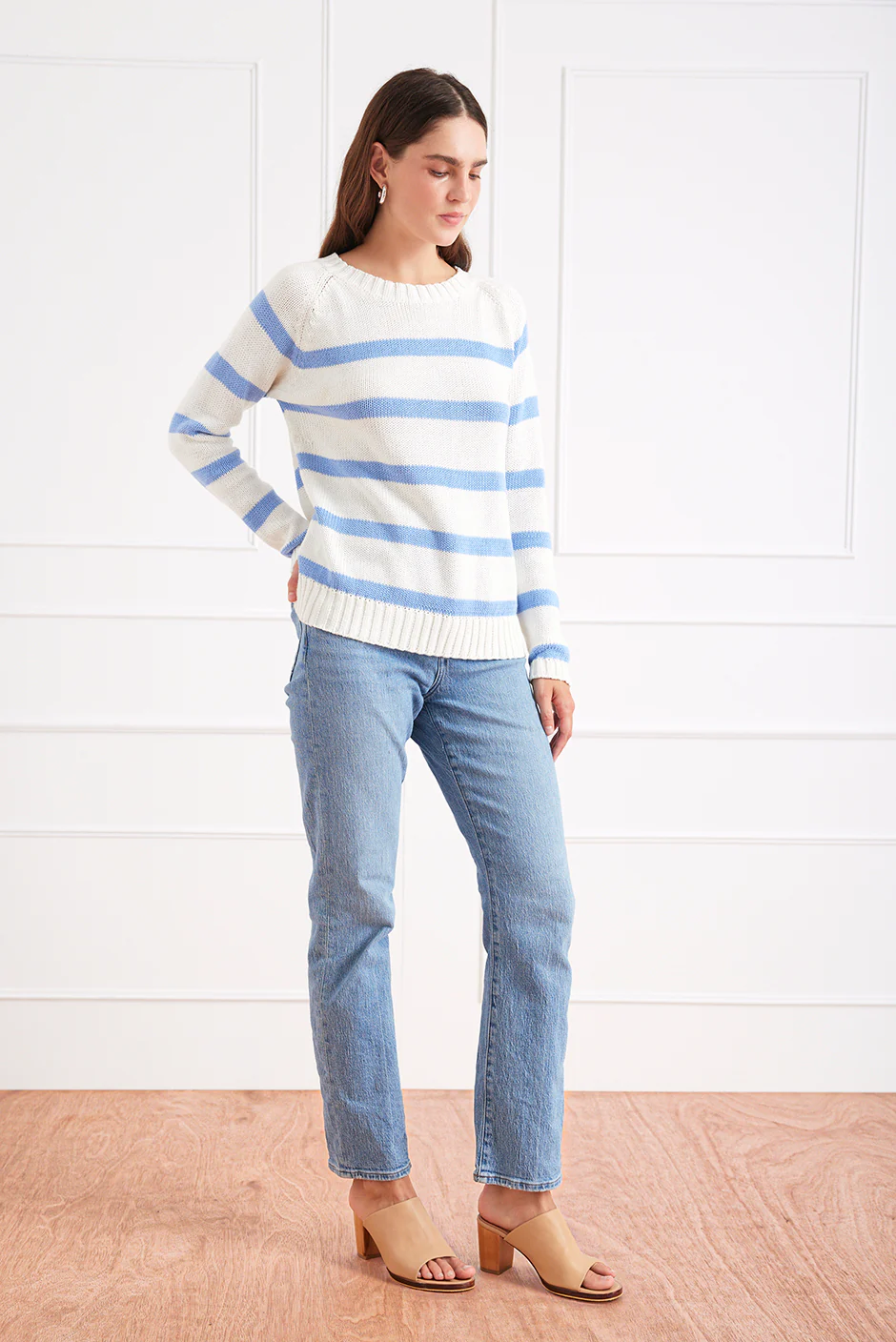 Stripe Sloane Crewneck in Coastal Blue
