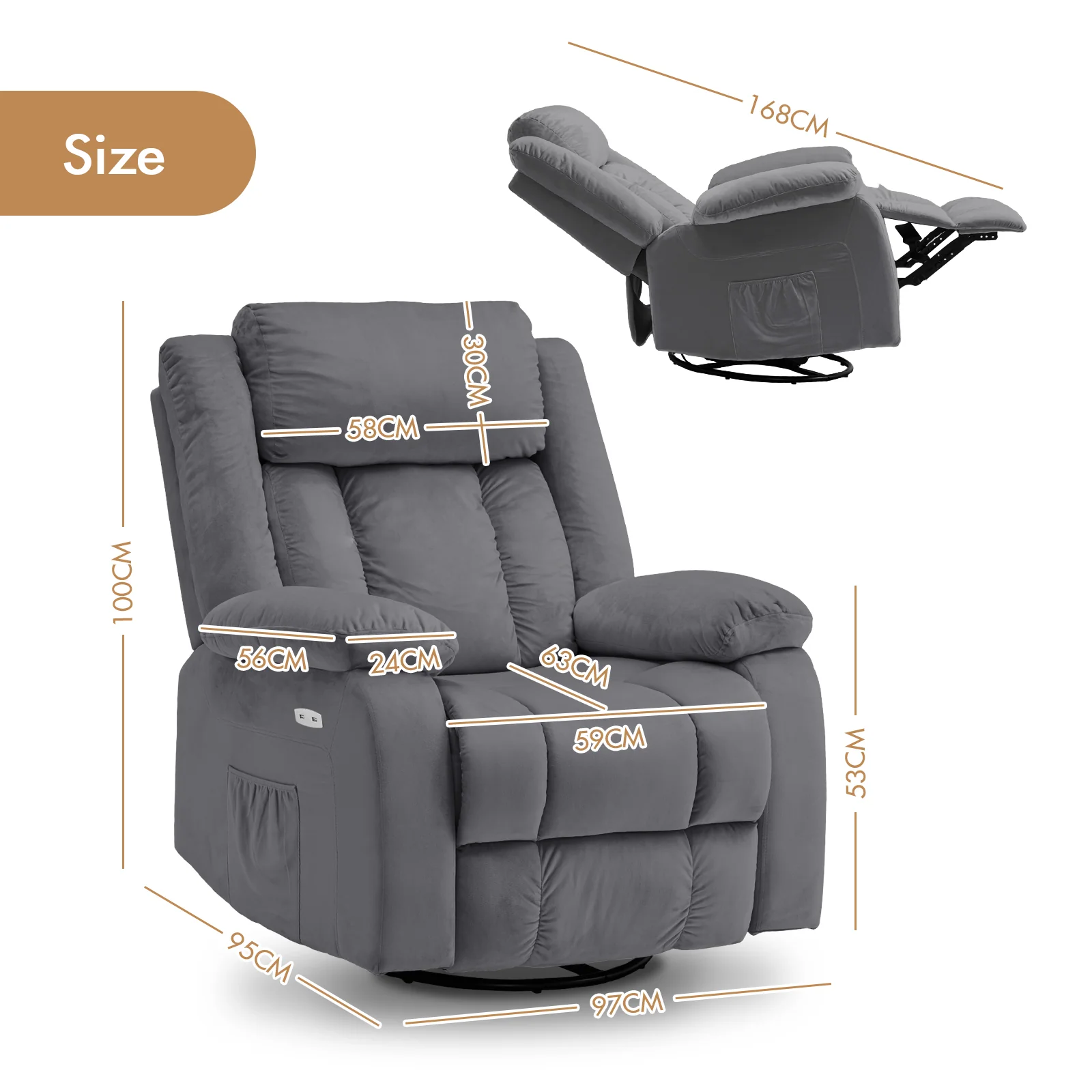360�� Swivel Heated Recliner Massage Chair