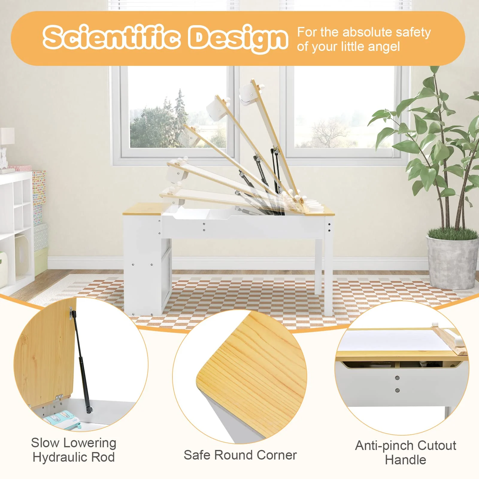 Kids Table and Chairs Set, 2 in 1 Wooden Art Table & Easel Set for Children with 2 Chairs