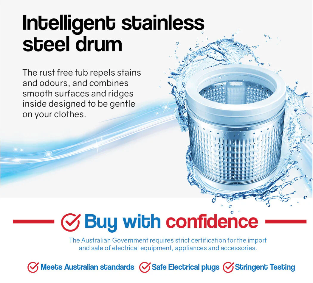 CARSON 9kg Top Load Washing Machine Home Laundry Clothes Washer Dry Wash Grey