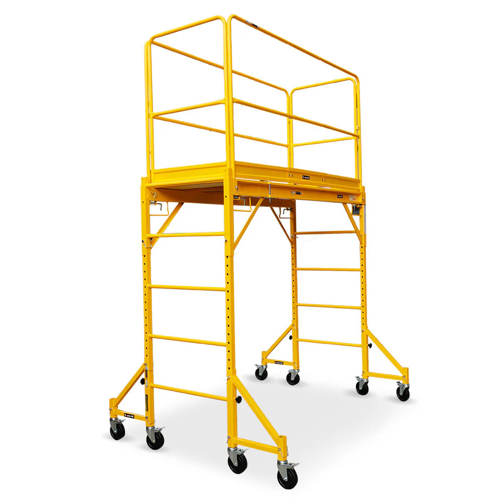 Baumr-AG 1.9 x 0.8 x 1.8m Adjustable Mobile Scaffold Platform, Guard Rail, Outrigger Wheel Set, Trapdoor Hatch