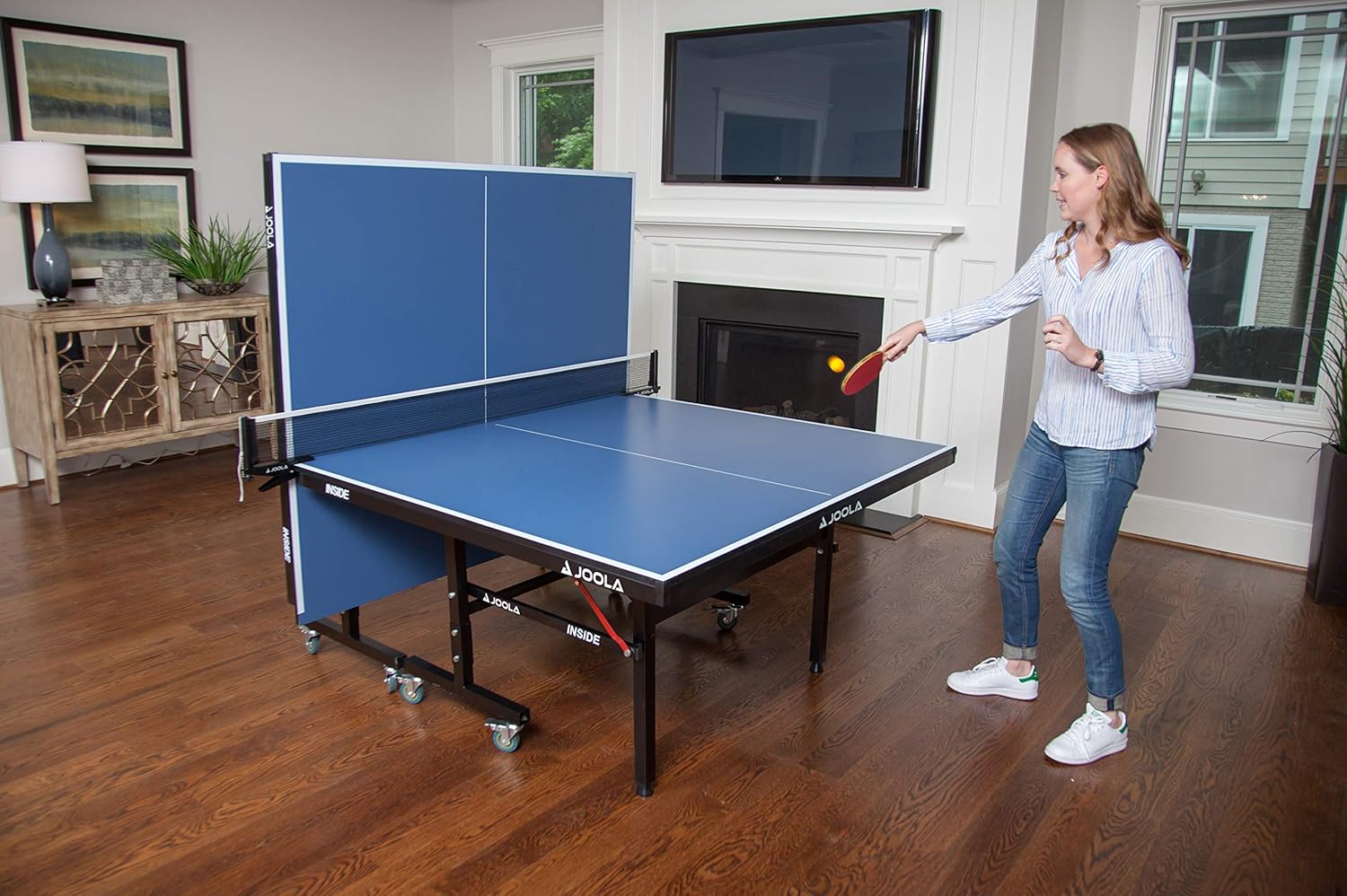 Inside Professional MDF Indoor Ping Pong Table with Quick Clamp Table Tennis Net and Post Set - 10 Minute Easy Assembly - Tournament Quality - Foldable with Single Player Playback Mode