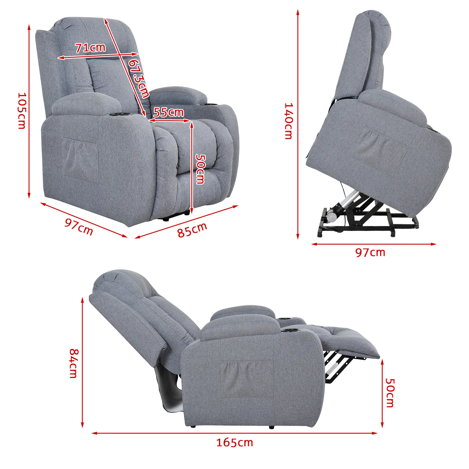 Power Lift Recliner 8 Point Massage Chair Heating