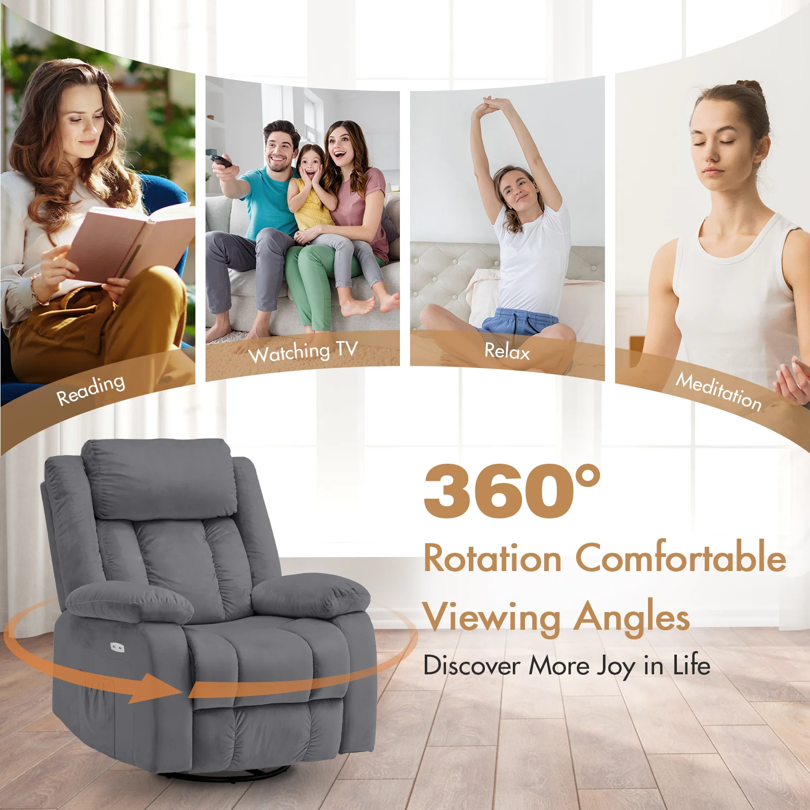 360�� Swivel Heated Recliner Massage Chair