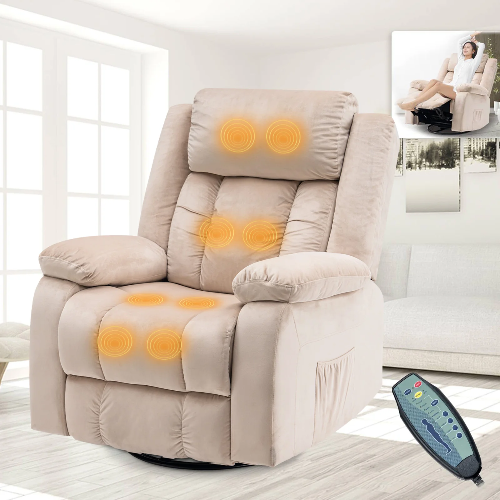 360�� Swivel Heated Recliner Massage Chair
