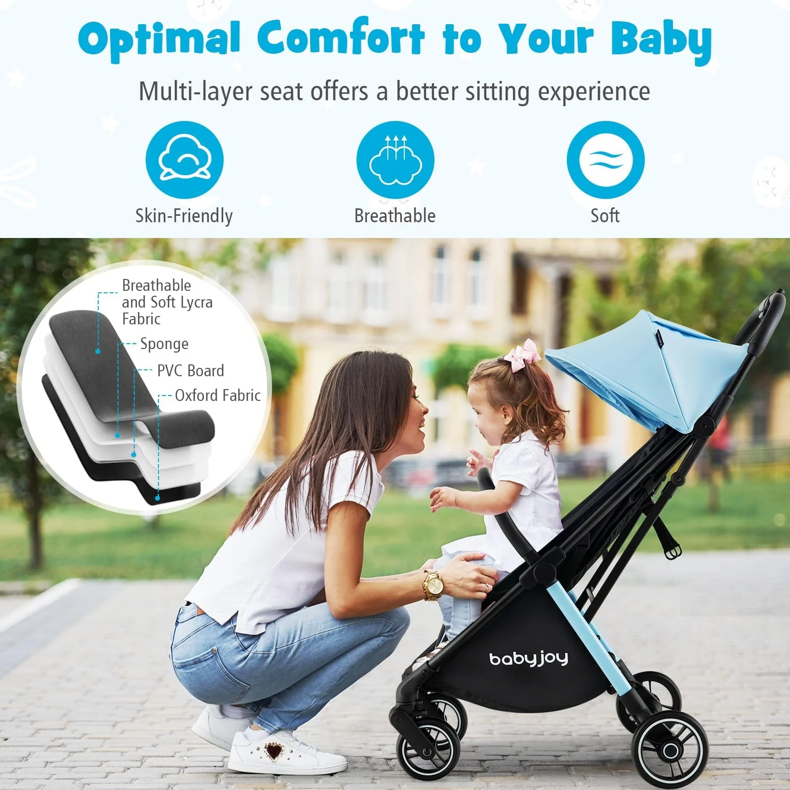Compact Travel Stroller for Airplane Infant Toddler Stroller w/Adjustable Backrest & Canopy