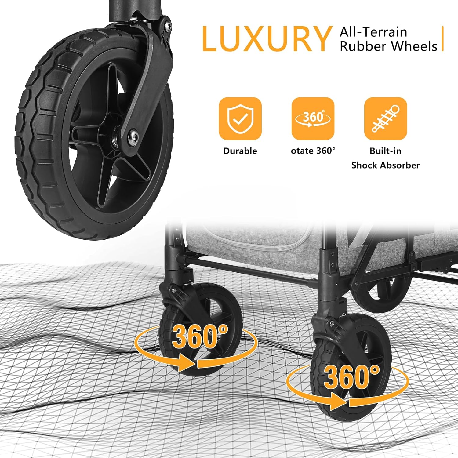 All-Terrain 4 Seater Wagon Stroller for Kids - Heavy-Duty 300lb Capacity, One-Hand Fold Design, High Seats with 5-Point Harness, Adjustable Canopy and Handlebars, Light Grey