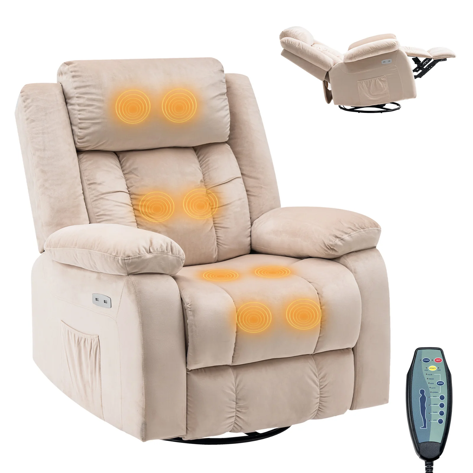 360�� Swivel Heated Recliner Massage Chair