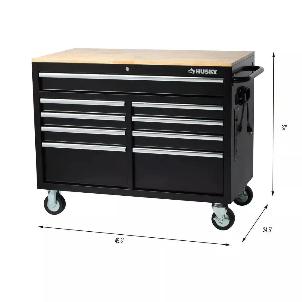 46 in. W x 24 in. D 9-Drawer Gloss Black Deep Tool Chest Mobile Workbench
