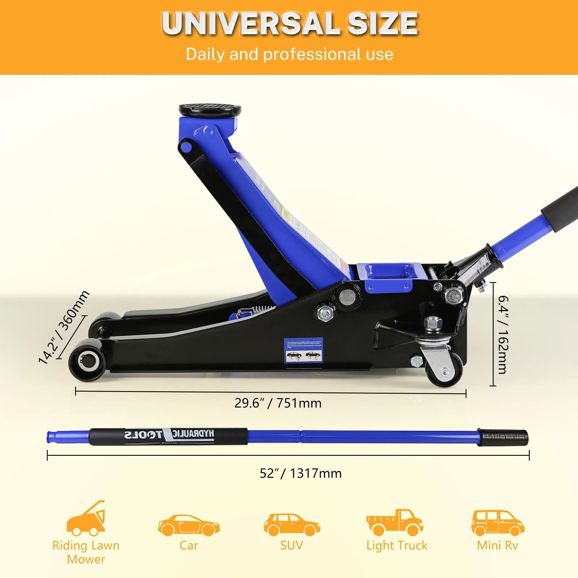 4-Ton Floor Jack, Low Profile Car Jack, Heavy-Duty Trolley Jack Car Lift with Dual Pump Pistons, Lifting Range 4