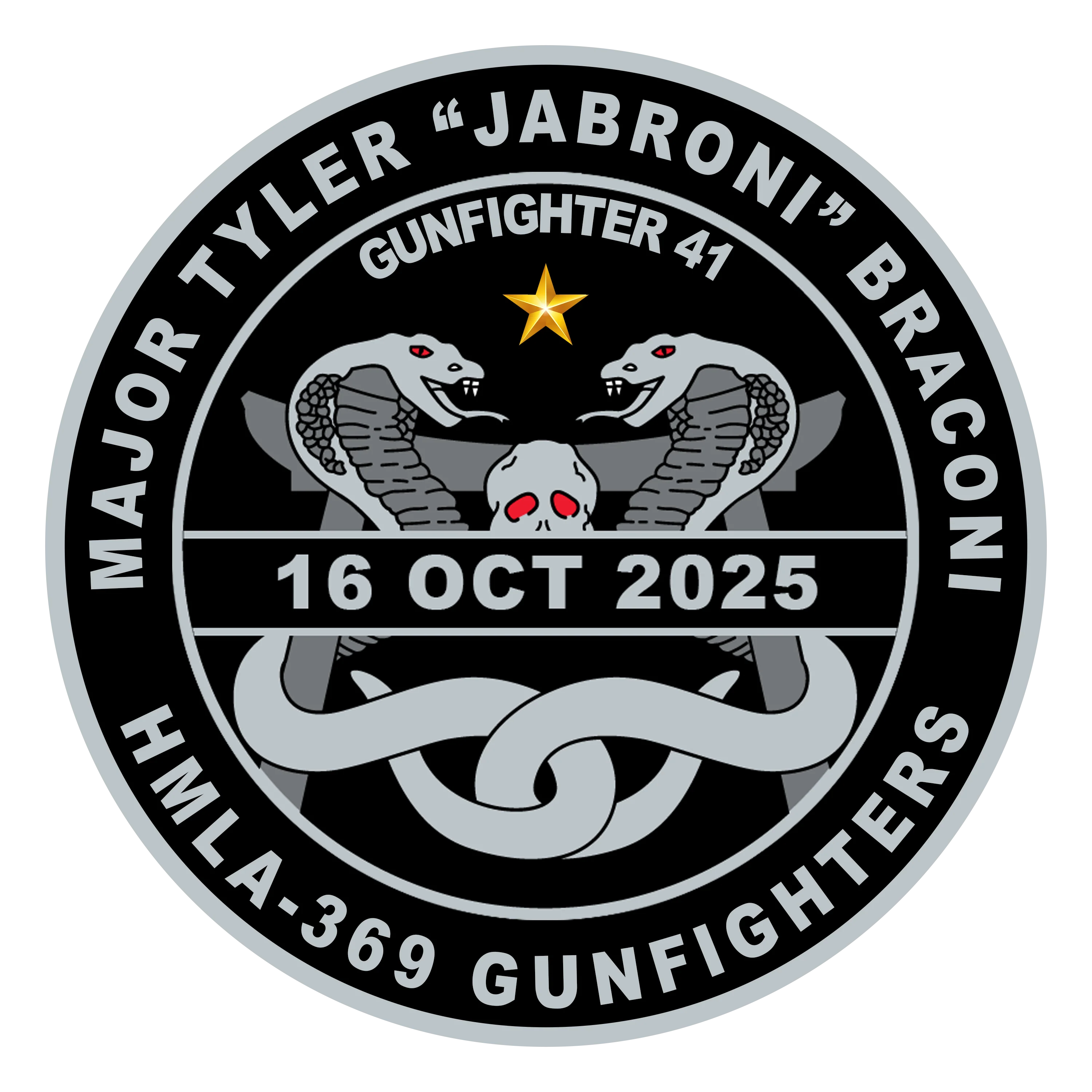 Official HMLA-369 Maj Tyler Braconi Memorial Patch and Sticker