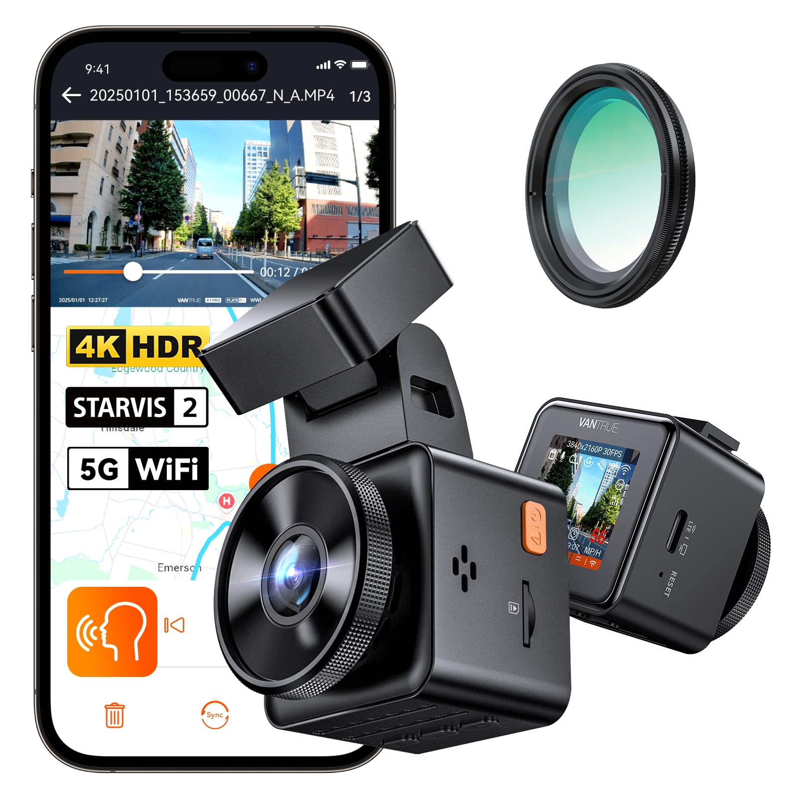 Vantrue E1 Pro 4K Mini Dash Cam Front, STARVIS 2 PlatePix HDR Night Vision