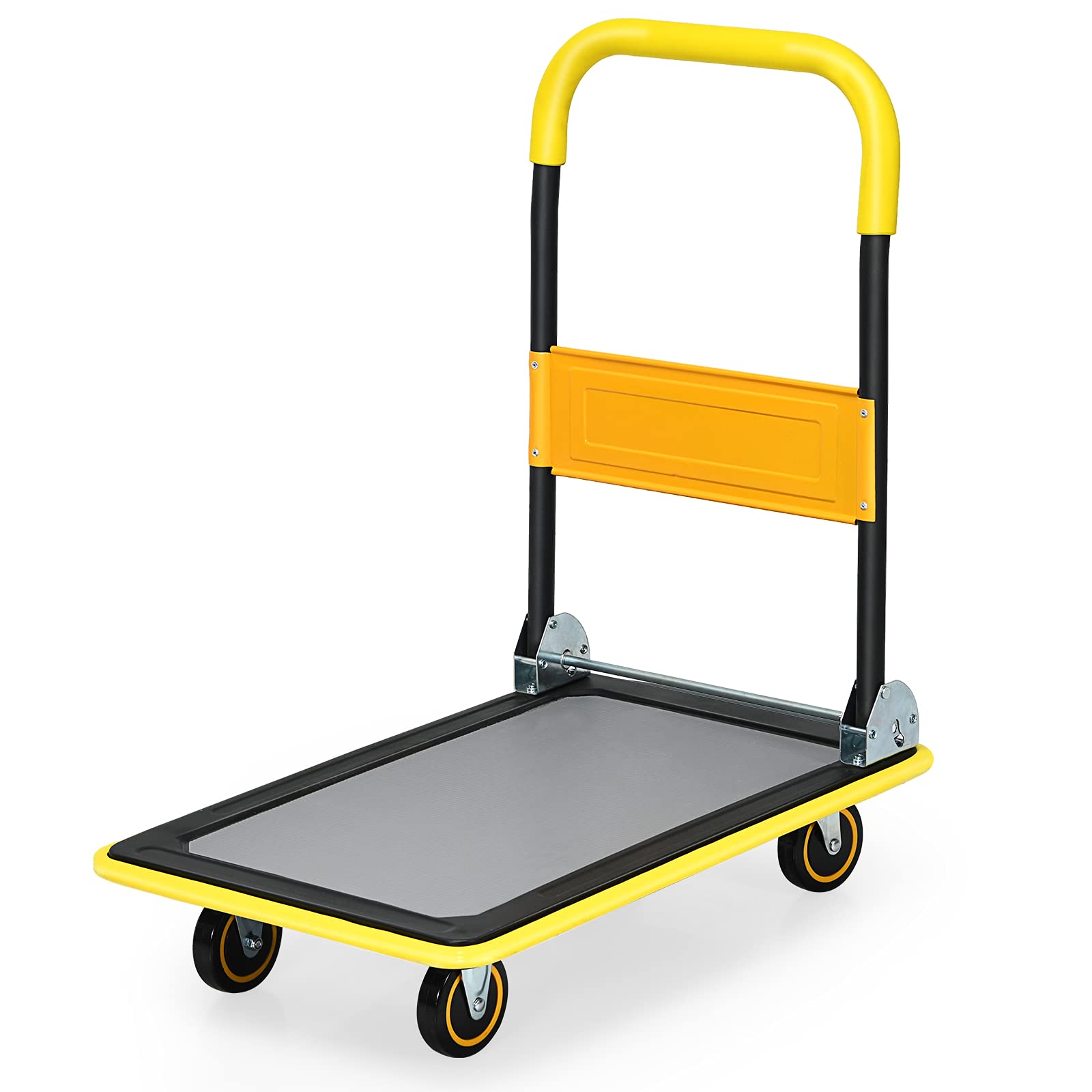 Folding Platform Cart, 330LBS Rolling Flatbed Cart Hand Platform Truck Push Dolly for Loading, Yellow