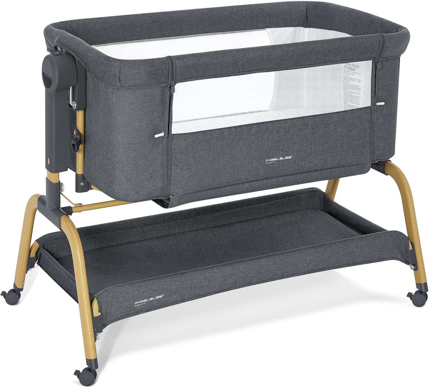 Rocking Bassinet Bedside Sleeper, Adjustable Height, Portable with Wheels, Includes Comfy Mattress, for Newborns