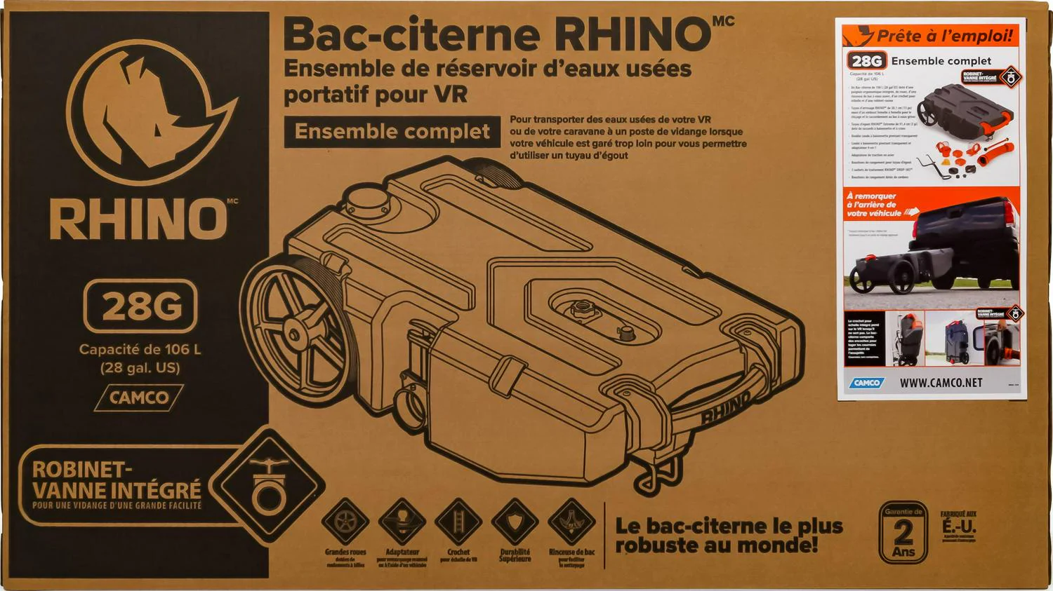 2025 Camco Rhino Heavy Duty 28 Gallon Portable RV Waste Holding Tank with Hose and Accessories Durable Leak Free and Odorless RV Tote Tank (39004)
