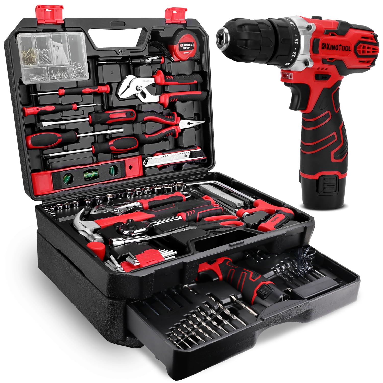 KingTool 276-Piece Tool Set Kit with 12V Cordless Power Drill Driver