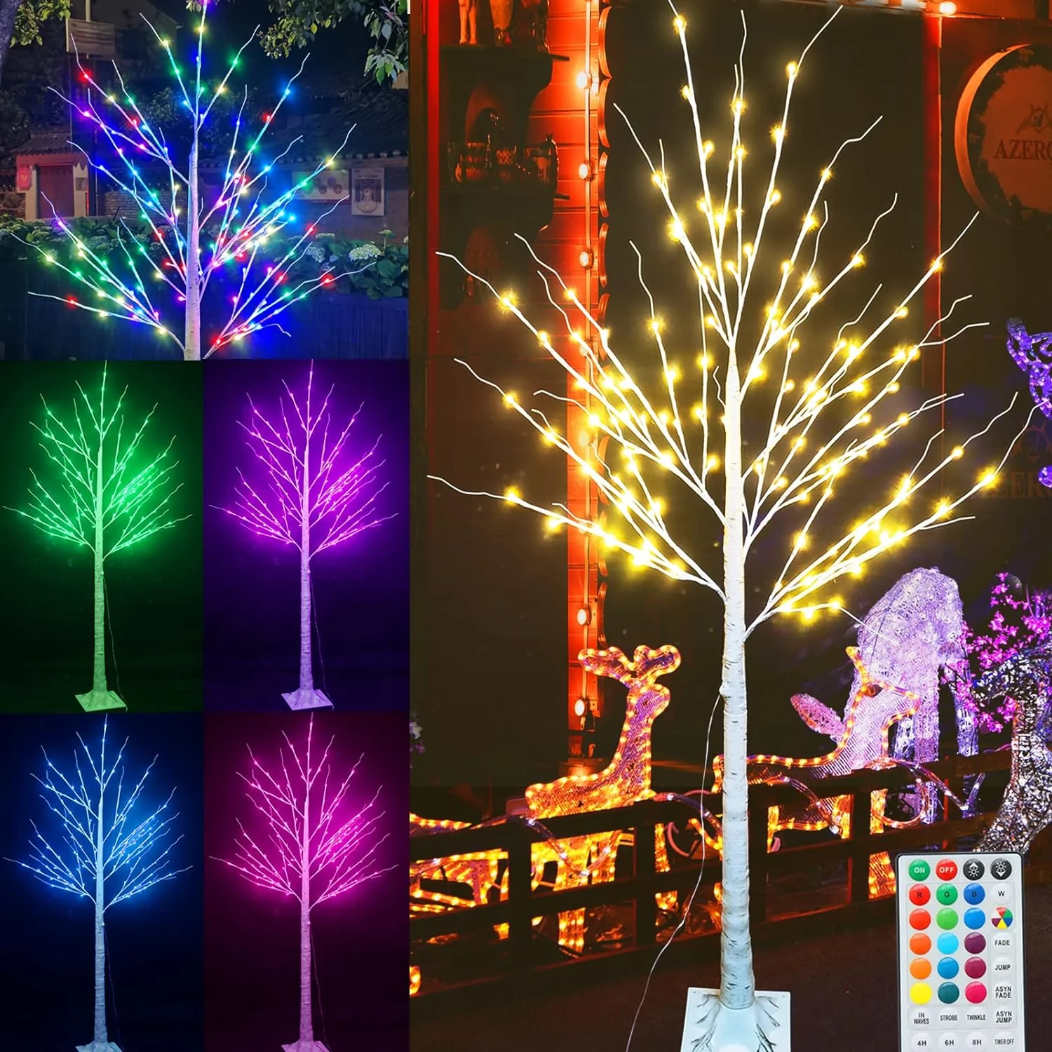 2025 7ft 150 LED Colorful Birch Tree with Remote Control