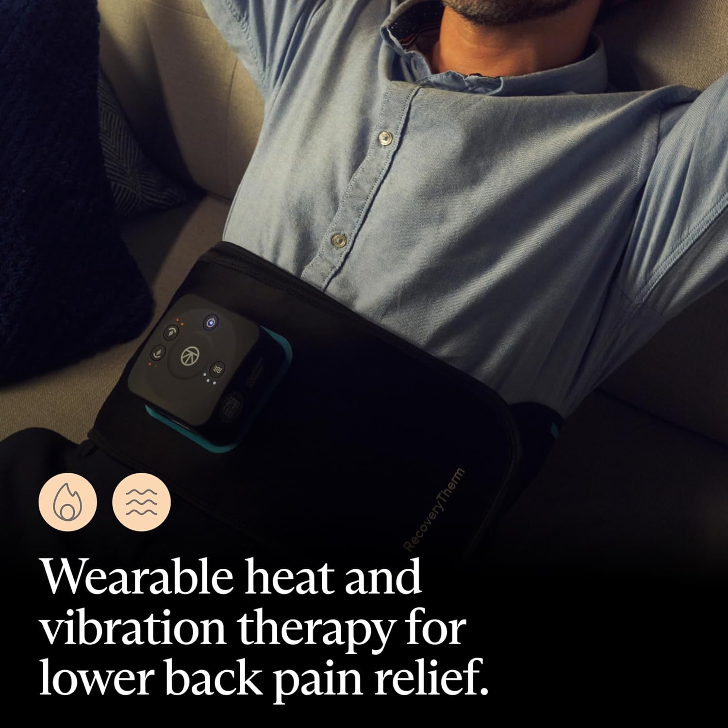 RecoveryTherm Back - Hot Vibration Back and Core Wrap for Athletes - Advanced Hot Vibration for Pain Relief Wrap with Cryothermal Technology - One Size Fits All