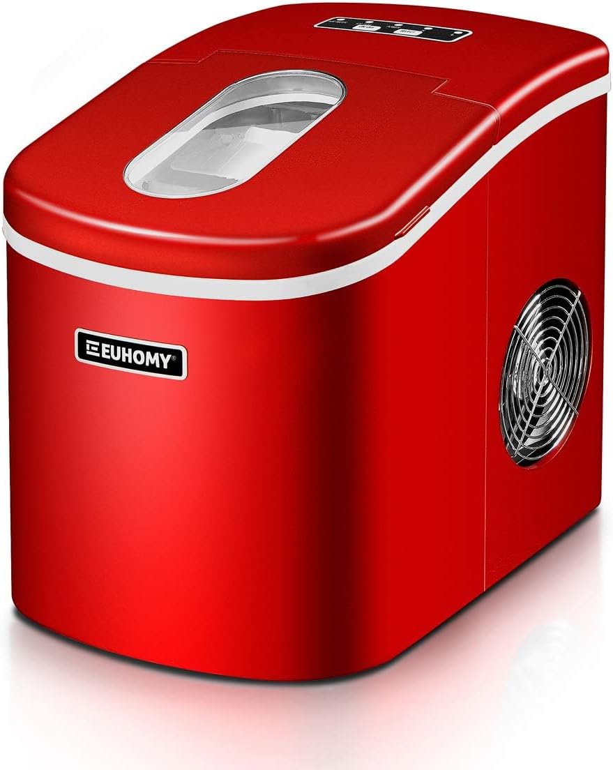 Ice Maker Countertop with Handle, Ready in 6 Mins, 34lbs Per Day, Removable Top Cover, Auto-Cleaning, Portable Sonic Ice Maker with Basket and Scoop, for Home/Party/RV/Camping (Black)