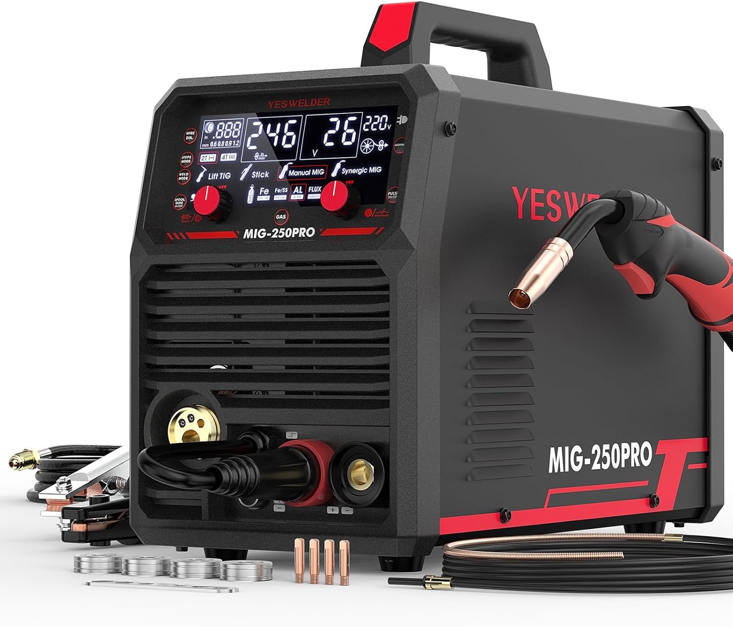 135Amp MIG Welder,110V Flux Core Welder Flux MIG/Lift TIG/Stick 3-in-1 Large LED Digital Display Welding Machine IGBT Inverter Welder FLUX-135PRO