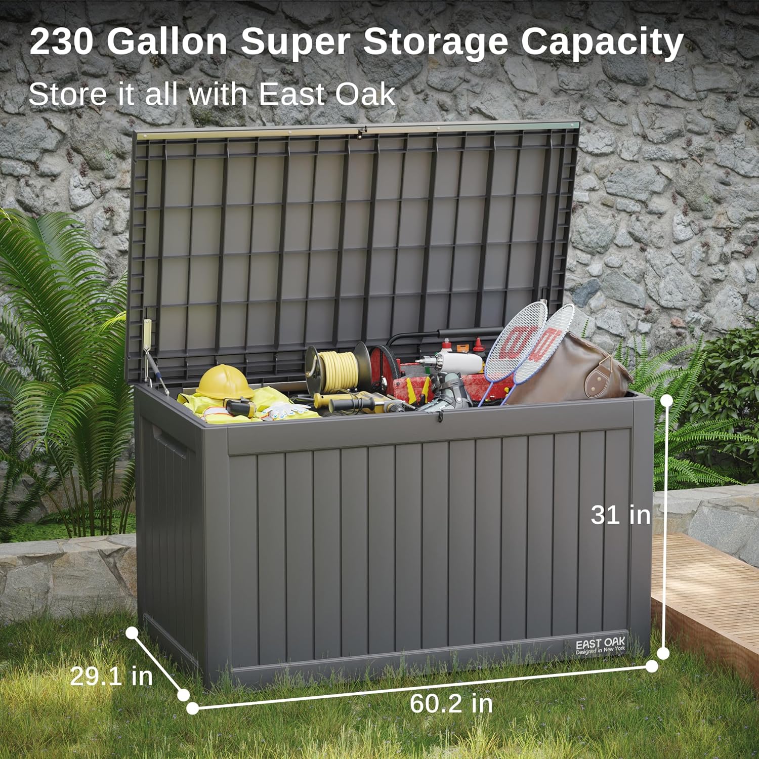 2025 230 Gallon Deck Box, Outdoor Storage Box with Padlock