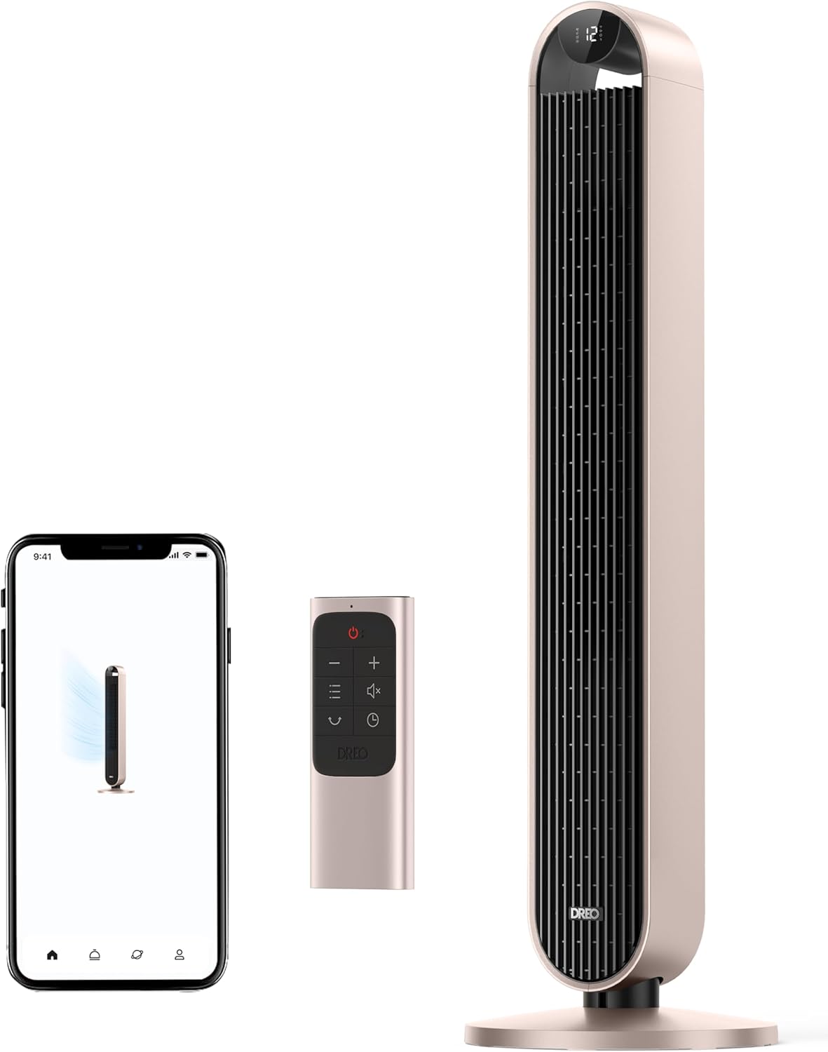 Dreo Tower Fan for Bedroom, 42 Inch 120° Oscillating Fan, 25dB Quiet DC Motor, 28ft/s Velocity Bladeless Standing Fan with 12 Speeds, 4 Modes, 12H Timer Cooling Fans for Home, Living Room, Pilot Max S