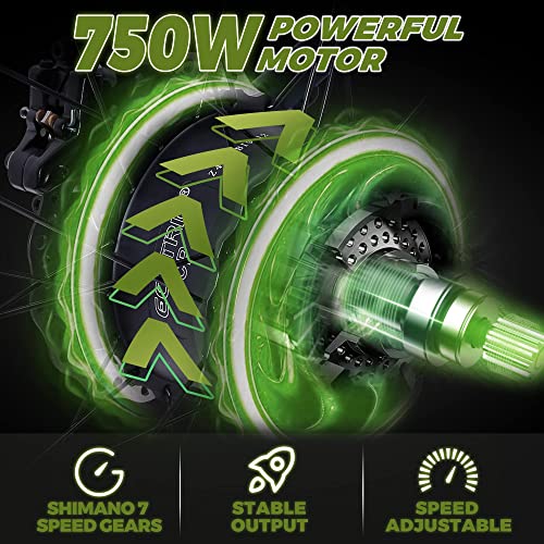 2025 750W Electric Bike 26′′ Fat Tire Adult Electric Bicycles 48V 13AH Removable Lithium Battery Ebike with Suspension Fork Aluminium Frame Beach Snow Mountain E-Bike for Adults