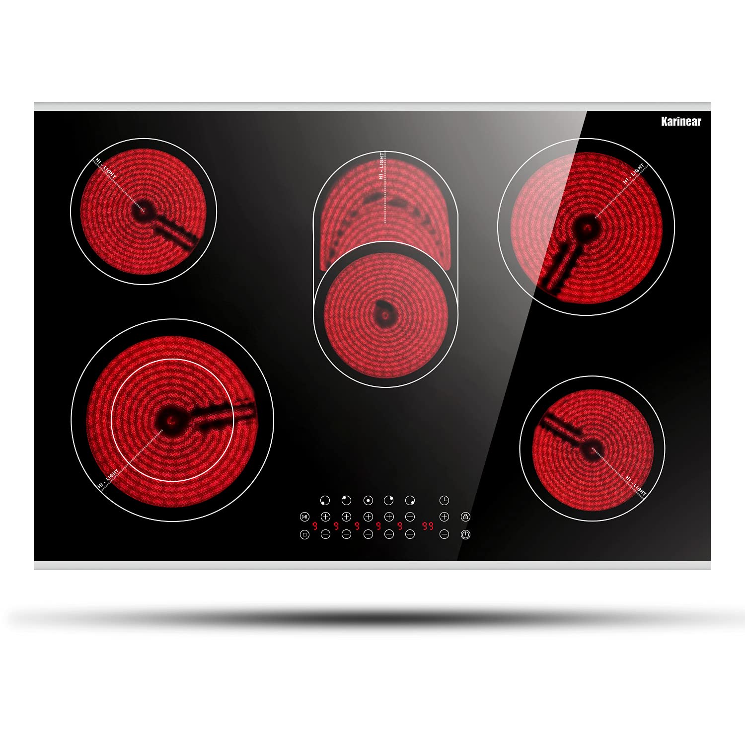 Karinear 8400W 30 Inch Electric Cooktop 5 Burners Ceramic Cooktop, 220-240V, Hard Wire, No Plug