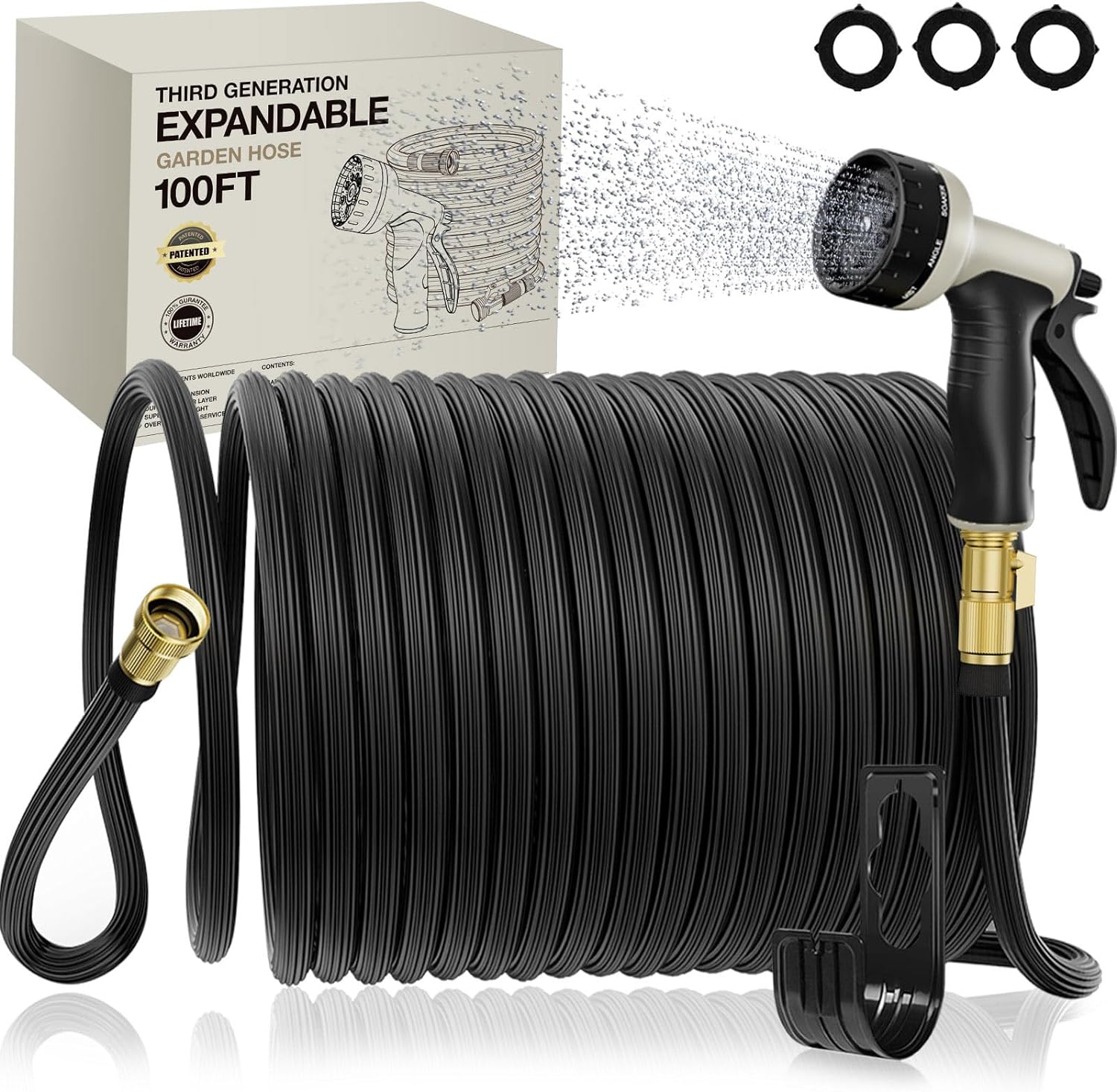 Expandable Garden Hose 100ft - New Patented Water Hose with 40 Layers of Innovative Nano Rubber
