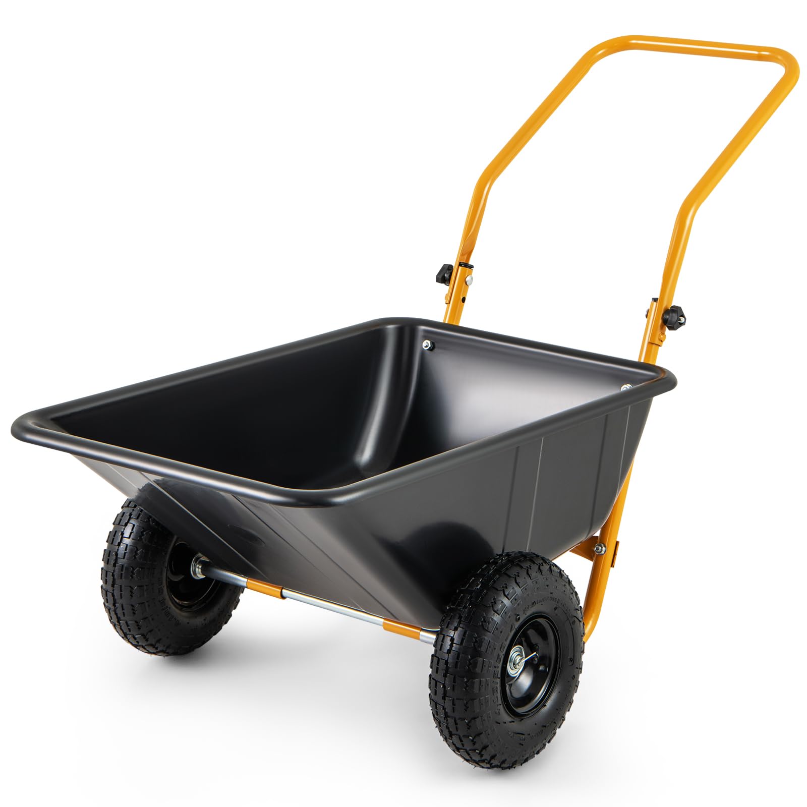 Dual-Wheel Wheelbarrow, Heavy-Duty Garden Utility Cart w/Pneumatic Tires, 330LBS Capacity