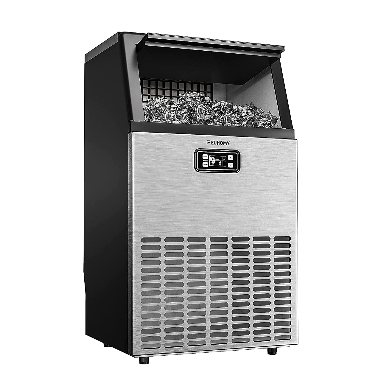 2025 Euhomy Commercial Ice Machine, 2 Way Water Supply 100lbs/24H Stainless Steel Under Counter ice Machine with 33lbs Capacity
