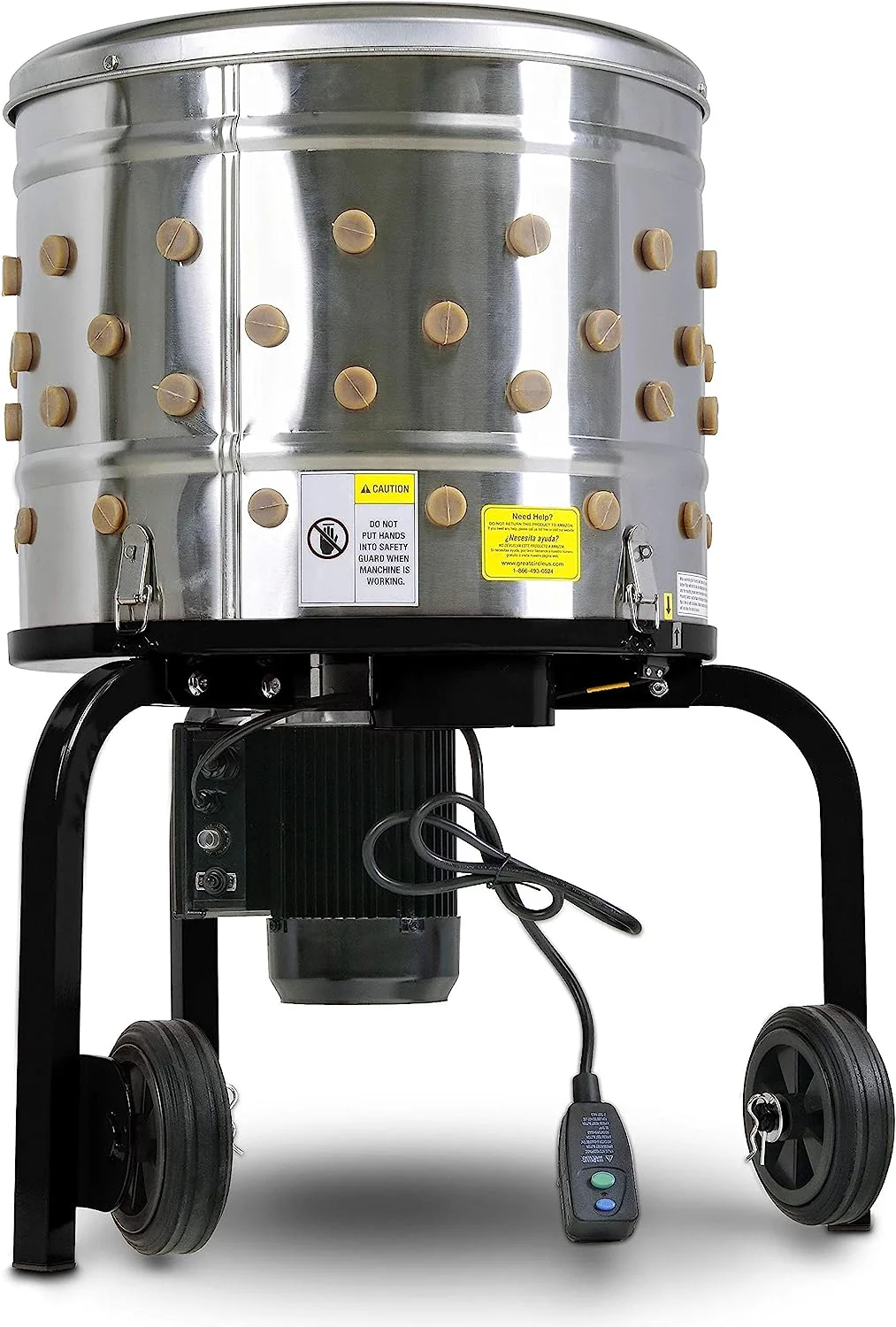 2025 Kitchener Chicken Plucker De-Feather Remover Poultry and Fowl Food Processor Electric Stainless Steel Heavy Duty 1HP 120VAC 280RPM GFCI Connector 92 Soft Fingers 20