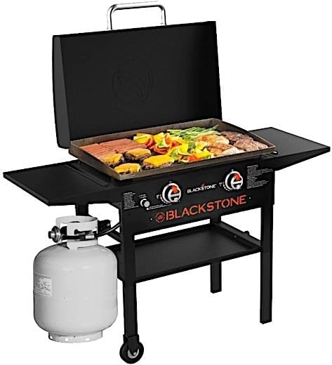 2025 Blackstone 1883 Gas Hood & Side Shelves Heavy Duty Flat Top Griddle Grill Station for Kitchen, Camping, Outdoor, Tailgating, Countertop 28 inch Black