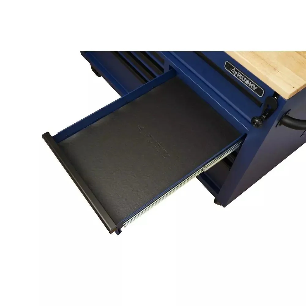2025 Heavy-Duty 52 in. 9-Drawer Mobile Workbench with Adjustable-Height Solid Wood Top in Matte Blue