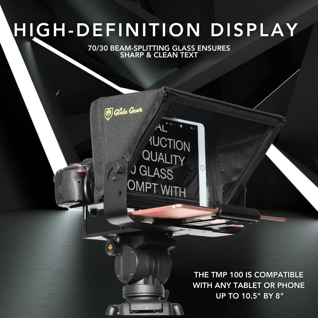 Glide Gear TMP100 Adjustable Teleprompter Beam Splitter 70/30 Glass w/ Carry Case