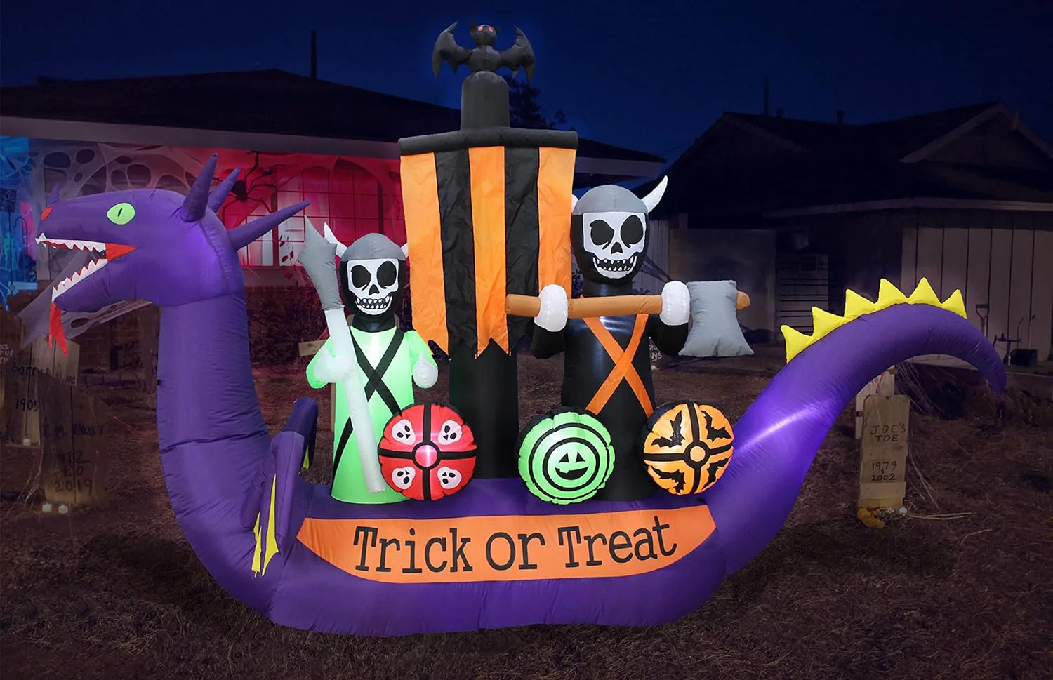 2025 11ft Long Halloween Inflatable Dragon Pirate Ship Skeleton Scene