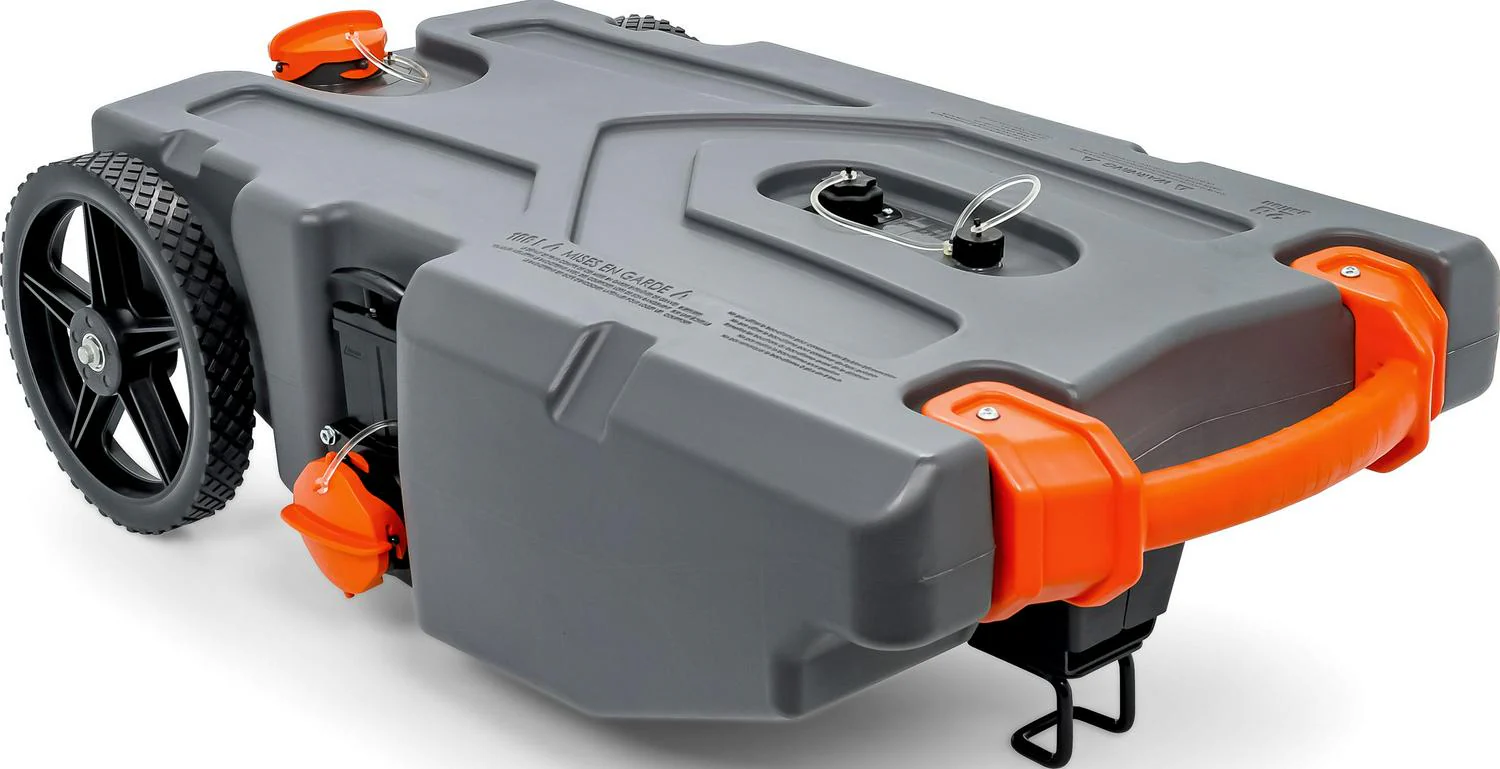 2025 Camco Rhino Heavy Duty 28 Gallon Portable RV Waste Holding Tank with Hose and Accessories Durable Leak Free and Odorless RV Tote Tank (39004)