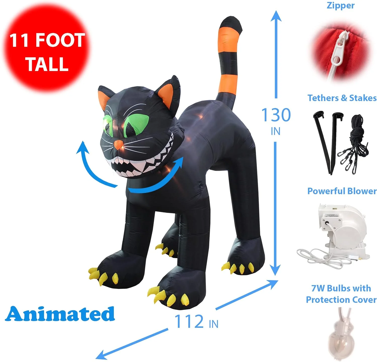 2025 11 Foot Tall Animated Halloween Inflatable Black Cat