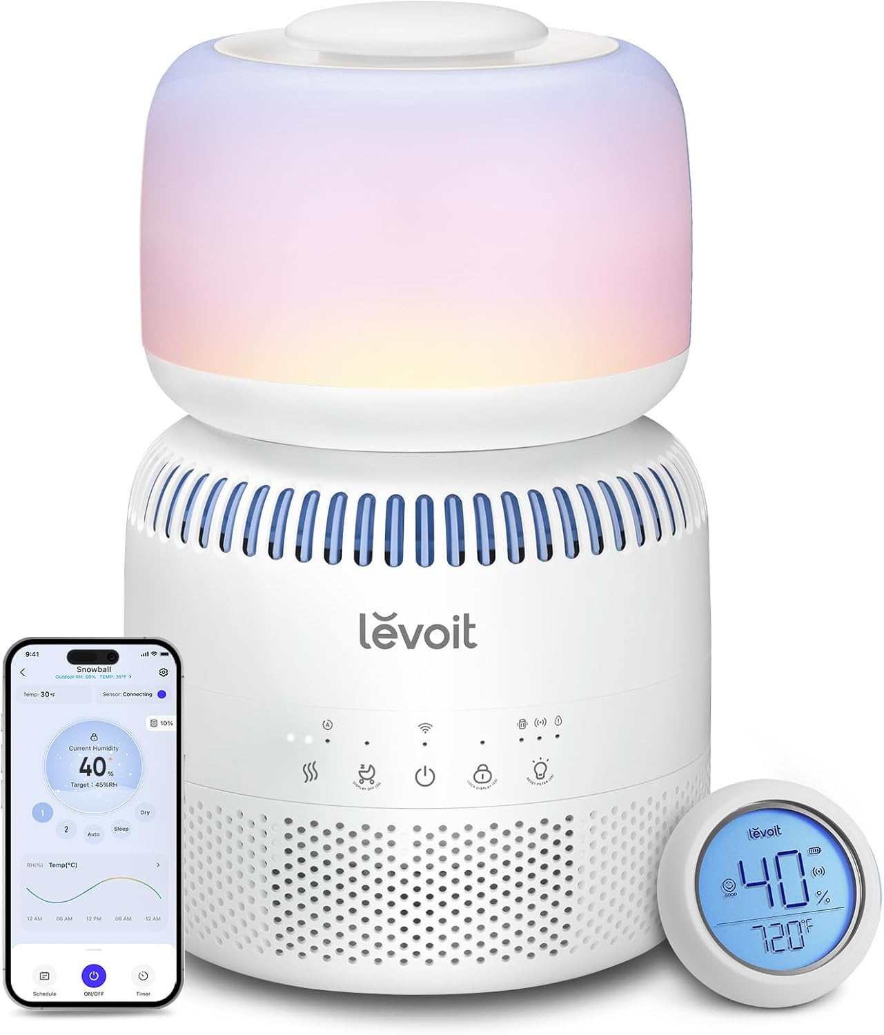 Humidifiers for Bedroom Baby, Sprout Evaporative with Dual Filters for Air & Water, Separate Sensor, Adjustable No Blue Nightlight, Auto Dry, Smart Control & Alexa, Auto Mode, 3.8L Tank for 36H