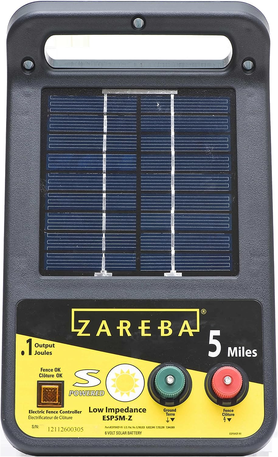 Zareba ESP5M-Z Solar Powered Low Impedance Electric Fence Charger - 5 Mile Solar Powered Electric Fence Energizer