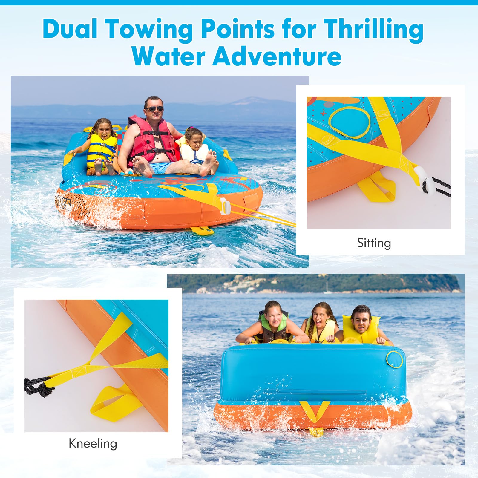 Inflatable Towable Tubes for Boating, 1-3 Riders Water Sport Towables for Boat