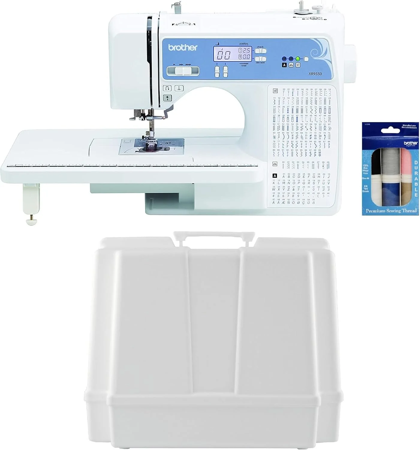 Brother Sewing and Quilting Machine, Computerized, 165 Built-in Stitches, LCD Display, Wide Table, 8 Included Presser Feet, White, 20x12x17