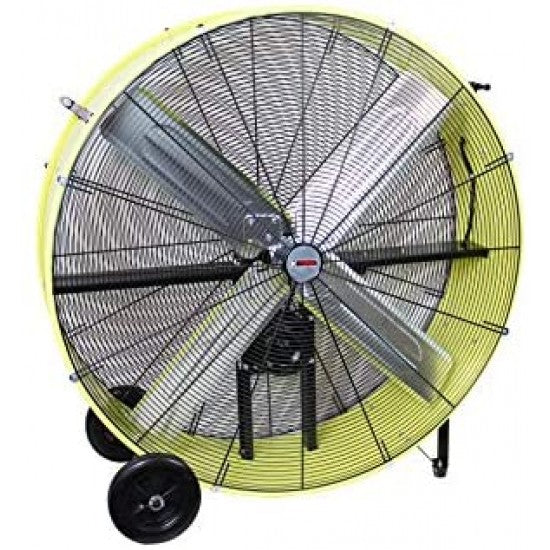 2025 K Tool International 42′′ Belt Drive Drum Fan; Industrial, Garage, Shop, High Speed 2-Speed, Durable, Cut-Off Protection, Easy Mobility Rubber Wheels; SAFETY YELLOW KTI77743