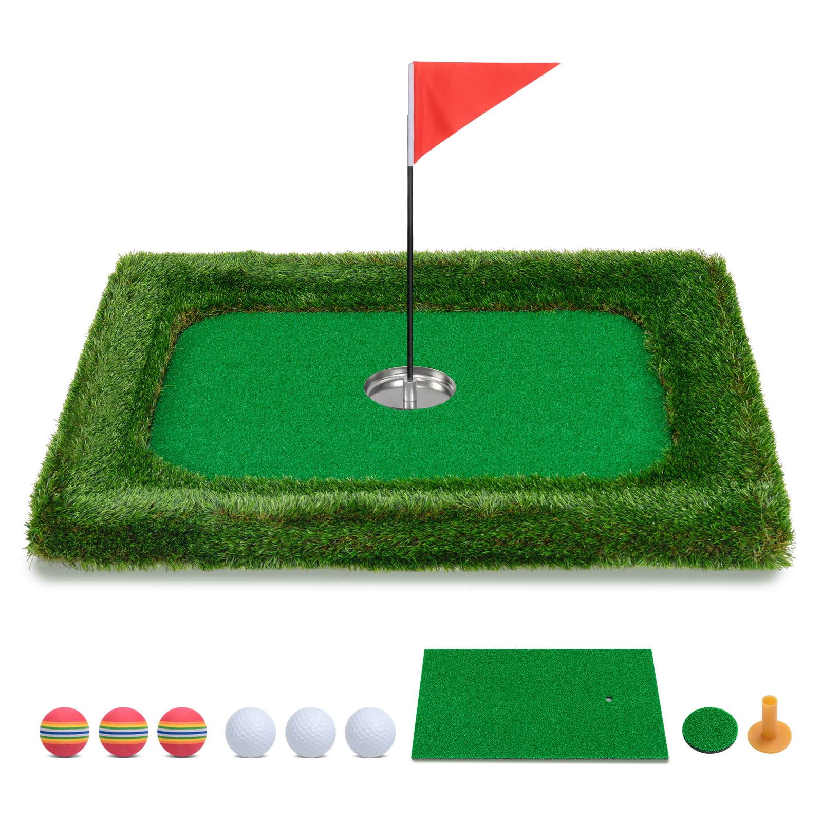 Floating Golf Green for Pool, Chipping Green Mat w/Hitting Mat, Golf Balls, Rectangle, 37.5