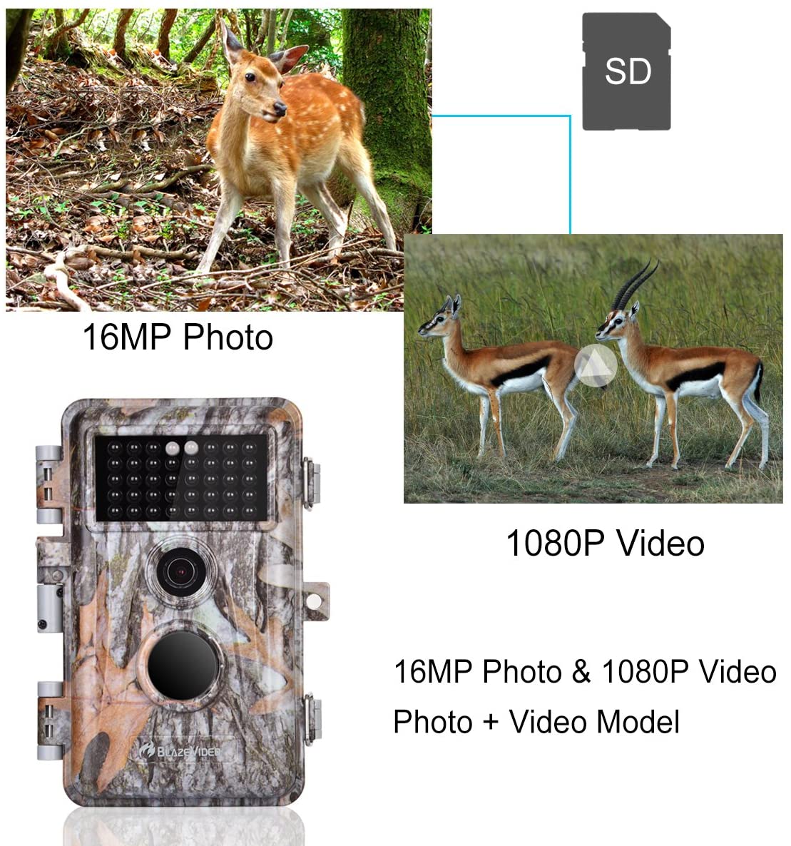 2025 5-Pack Game & Deer Trail Cameras 16MP 1920x1080P Video Hunting Wildlife Cams Time Lapse with Night Vision